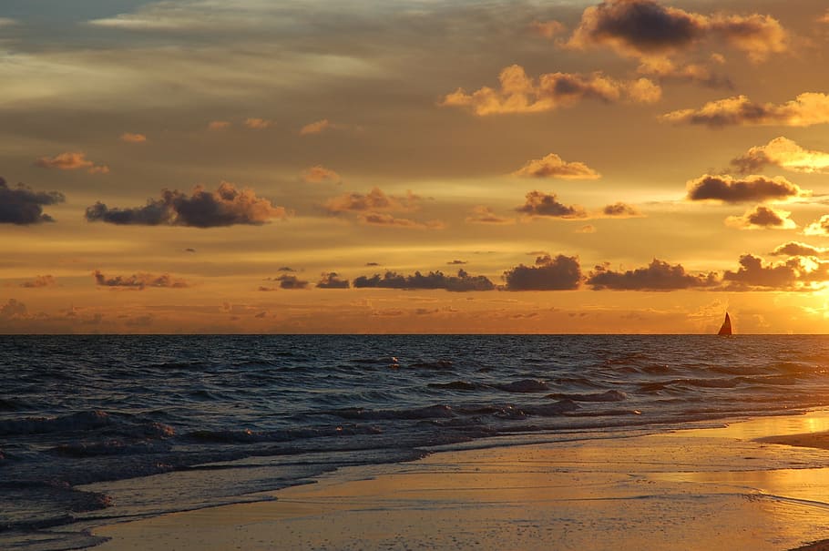 sunset view on sea shore, siesta key, florida, beach, sky, water, HD wallpaper