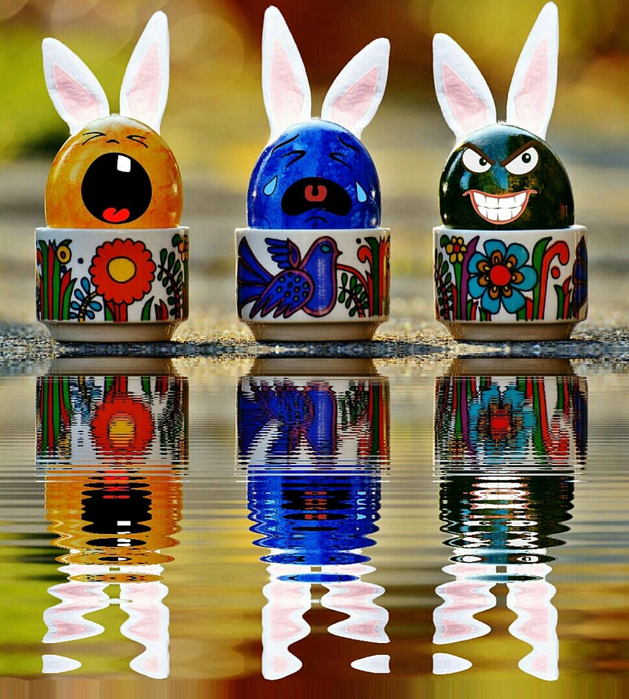 egg, face, funny, water, mirroring, bank, easter, happy easter HD wallpaper