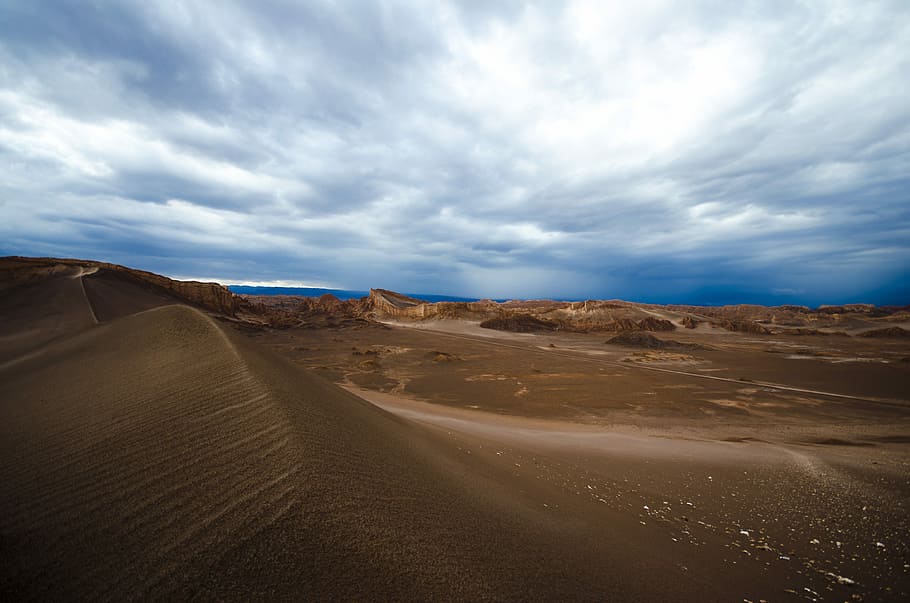 desert under blue sky, empty desert under white and blue sky HD wallpaper