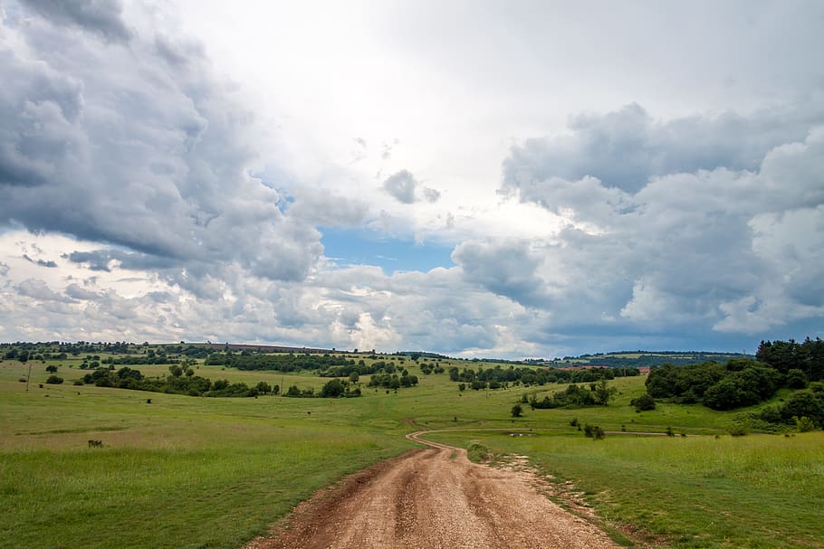 green grass field, Sky, Clouds, Road, Landscape, Amazing, beautiful HD wallpaper