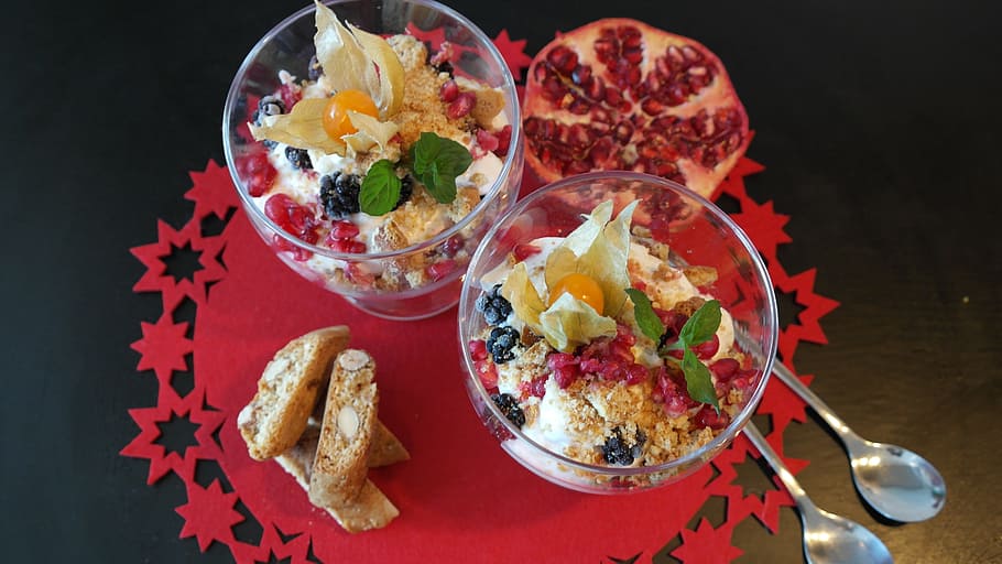 two dessert in bowls beside spoons, snack, healthy, delicious HD wallpaper