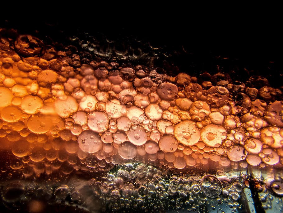macro, water, light, bubble, no people, close-up, orange color HD wallpaper