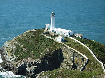 Lighthouse, North Wales, southstack, anglesey, coastal, sea HD wallpaper