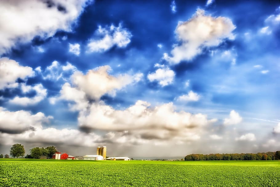 farm, rural, rustic, house, barn, landscape, scenic, sky, clouds HD wallpaper