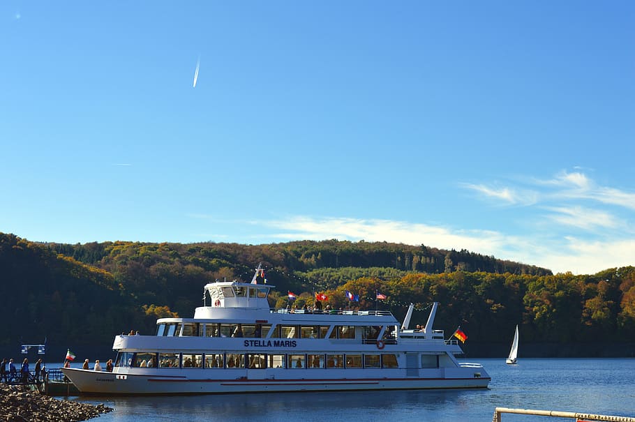 rurtalsperre, schwammenauel, eifel, lake, water, germany, ship HD wallpaper
