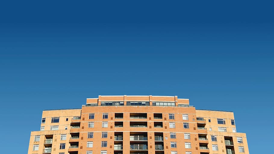 Structure, brown concrete building, architecture, blue, sky, window HD wallpaper
