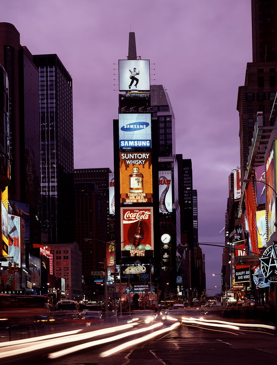 Time Square, New York, times square, new york city, dusk, night, HD wallpaper