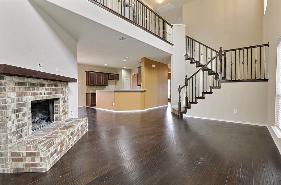 white wall paint house, levels, fireplace, interior, stairs HD wallpaper