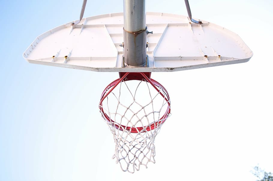 white and red basketball hoops, basketball court, basketball net