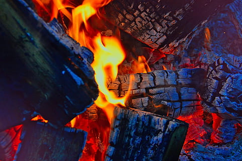 burning charcoal, fire, campfire, burns, flame, flames, at night HD wallpaper