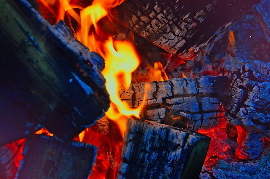 burning charcoal, fire, campfire, burns, flame, flames, at night HD wallpaper