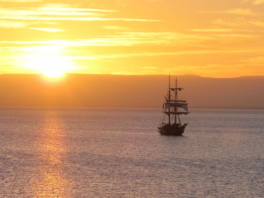 Sailboat, Sunset, Ship, Sailing, Sea, cruise, evening, dusk HD wallpaper