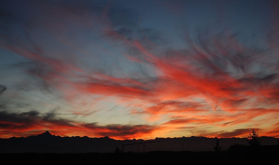 Sky, Clouds, Sunset, cloudy, mystic, red, rays of sunshine HD wallpaper