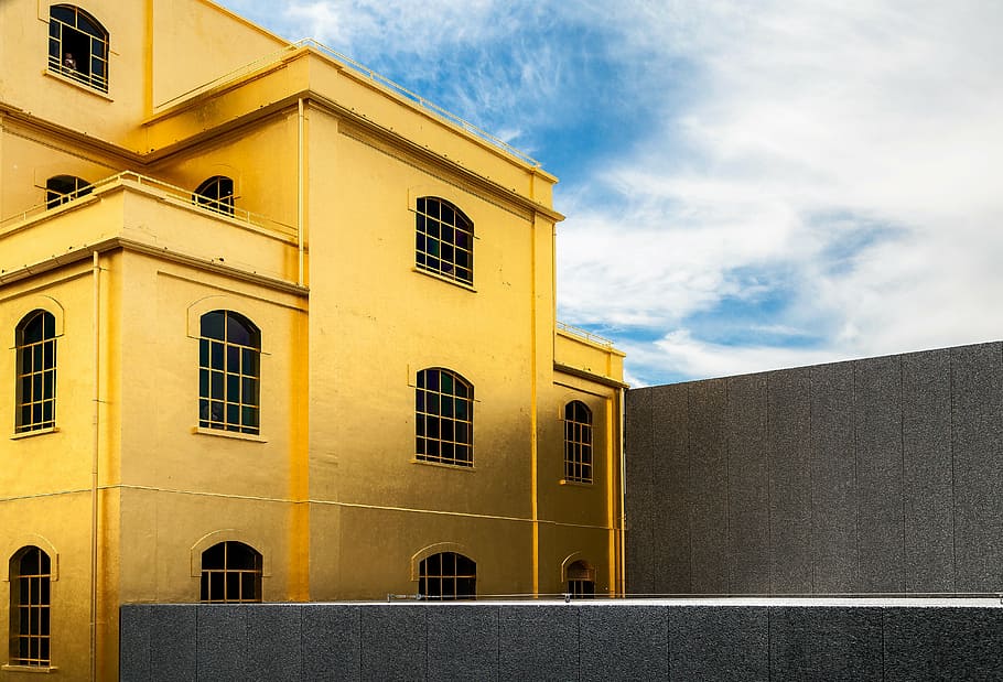 photography of yellow building, concrete, painted, house, architecture