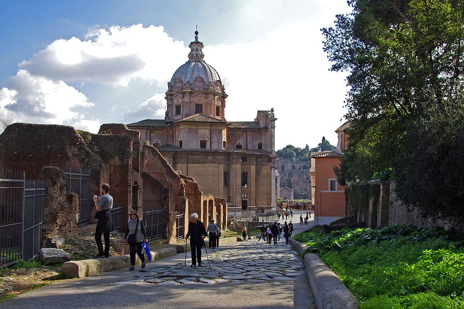 Rome, Fori, Imperiali, Italy, Archaeology, fori imperiali, church of santi luca e martina, HD wallpaper