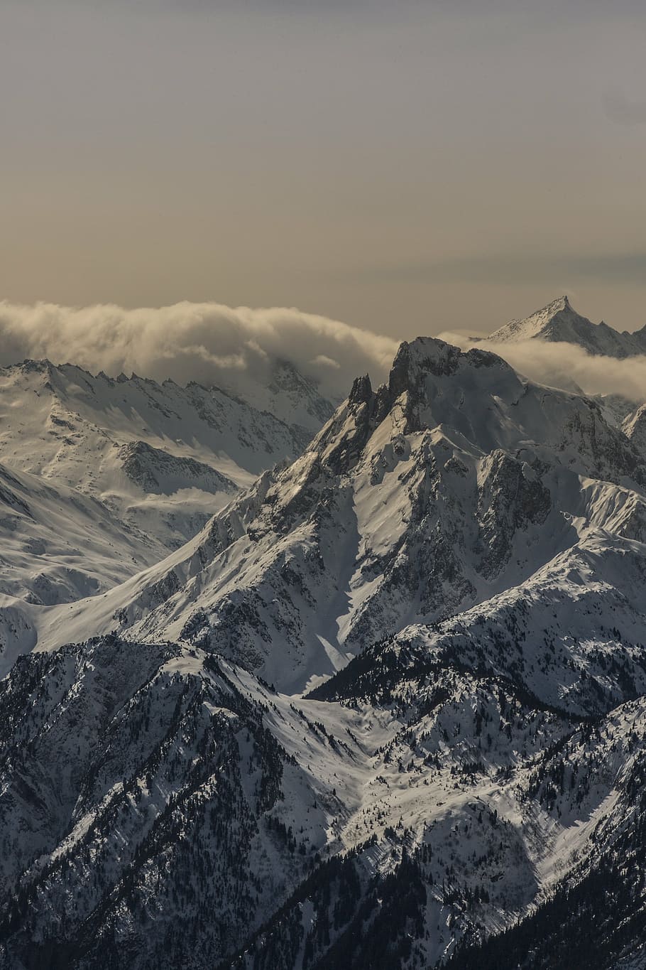 clouds, landscape, mountain, nature, snow, snowy peak, winter HD wallpaper