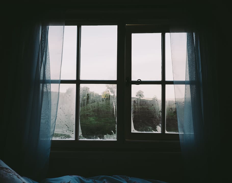 bedroom, window, curtains, dark, transparent, glass - material HD wallpaper