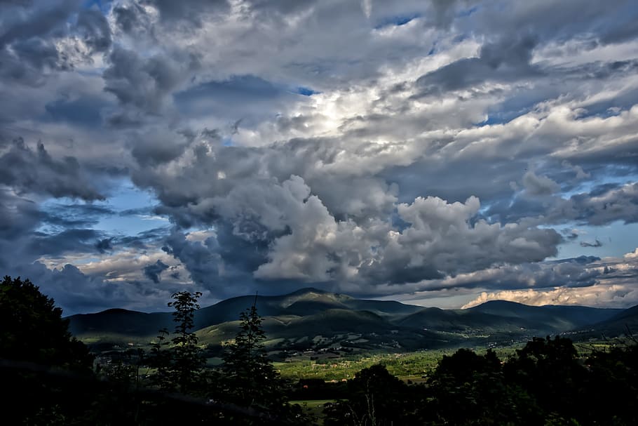 White Clouds, beautiful, cloudscape, cumulus clouds, dark, dawn HD wallpaper