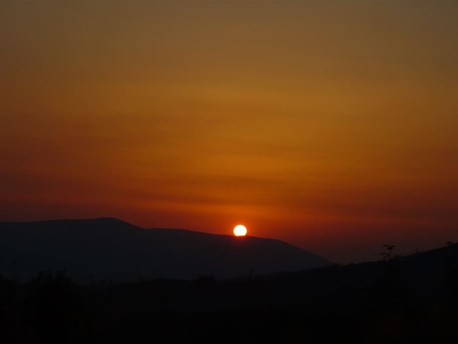 sunset, mountain, nature, landscape, sky, sunlight, summer HD wallpaper