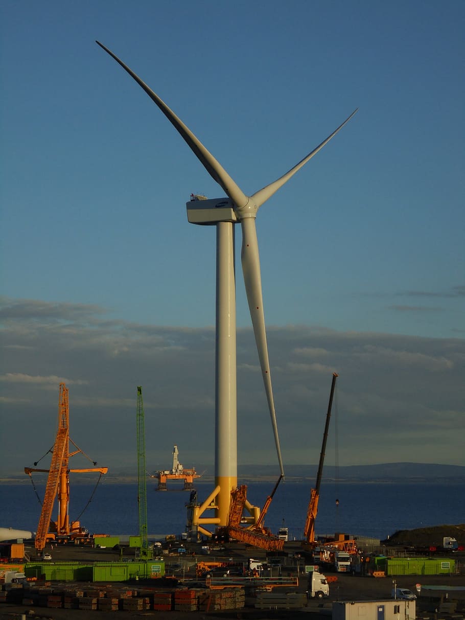 Wind Turbine, Offshore, Industrial, Yard, industry, renewable, HD wallpaper