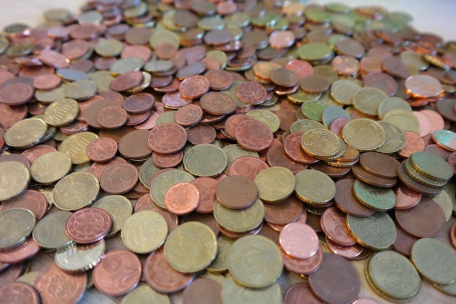 coins, cent, specie, money, euro, dime pieces, metal, metal money
