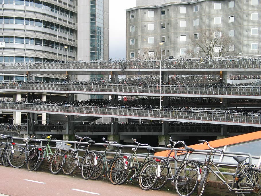 bicycle, stabling, parking, amsterdam, netherlands, architecture HD wallpaper