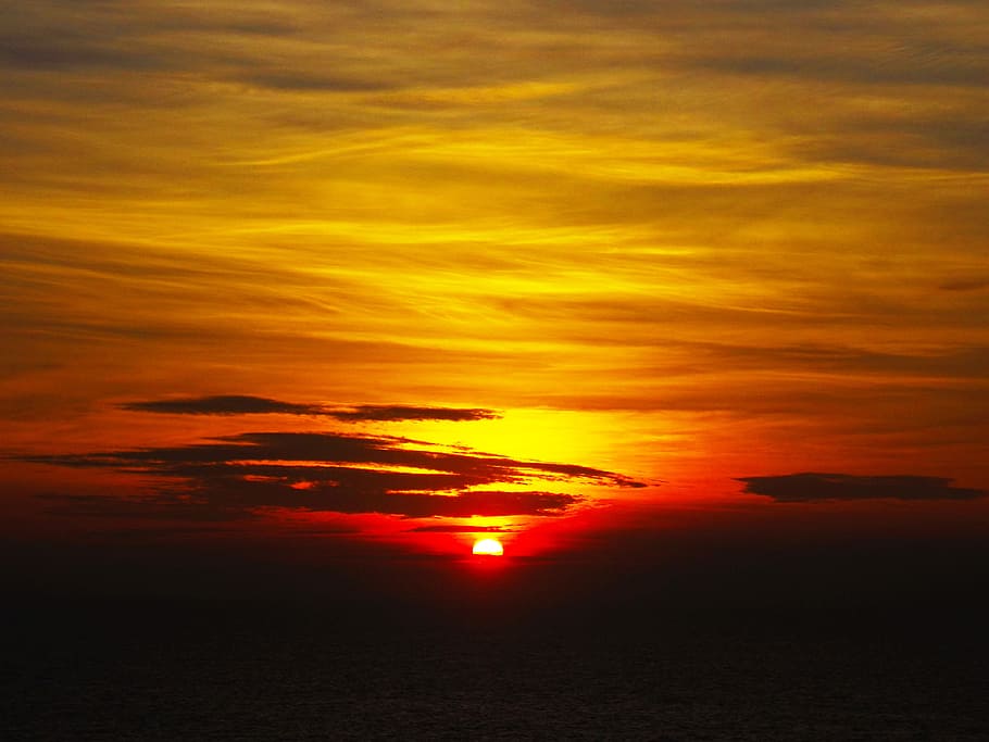 sun, sea, clouds, landscape, sunset, sky, beauty in nature HD wallpaper