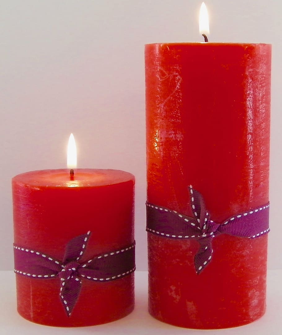 candles, tall and short, red, fire, burning, flame, fire - natural phenomenon HD wallpaper