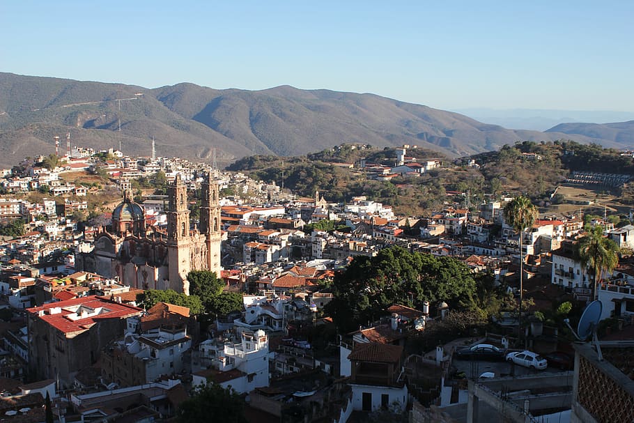 sunset, taxco, mexico, perspective, cities, cathedral, santa prisca, HD wallpaper