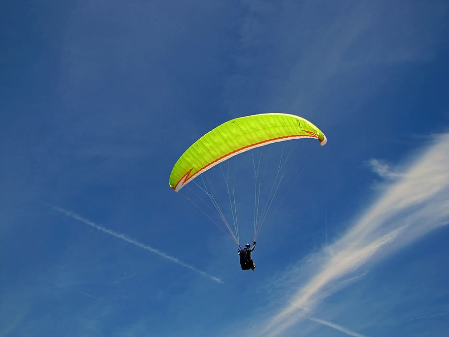 fly, paragliding, glider, sky, blue, cloud, blue sky, nature HD wallpaper