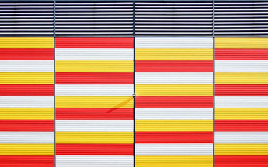 architectural photography of white, red, and yellow gate, architecture HD wallpaper