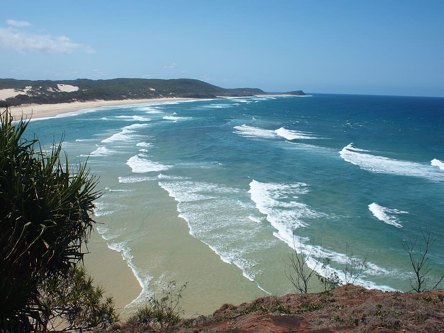 beach, bay, noosa, queensland, australia, waves, view, sea, HD wallpaper