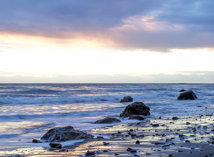 beach, ocean, rocks, sand, waves, sea, nature, rock - Object HD wallpaper