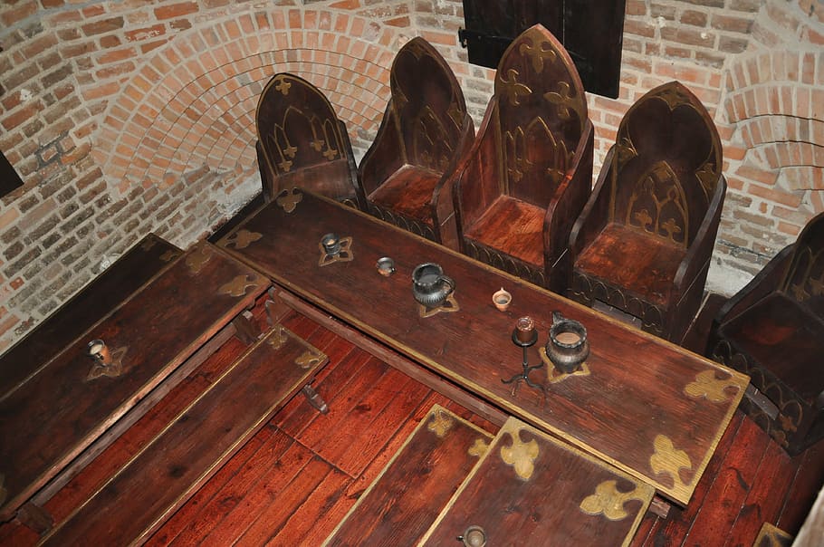 furniture, dining table, chairs, bench, monument, wood - material HD wallpaper