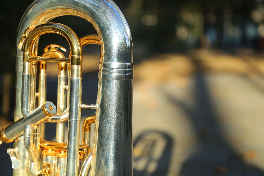 musical instruments, reflection, metal, brass instrument, no people HD wallpaper