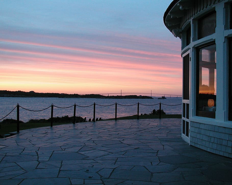 sunset, rhode island, water, sea, beach, outdoors, sky, architecture HD wallpaper