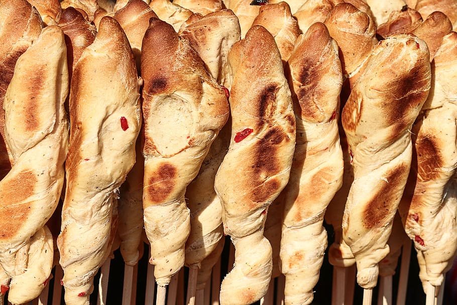 stick bread, spit, bake, baked, bread skewer, grill, food, eat HD wallpaper