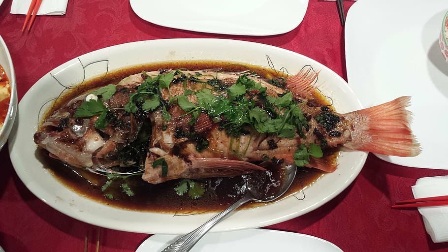 HD wallpaper fish, dinner, chinese, steamed, seafood, tasty, soy sauce