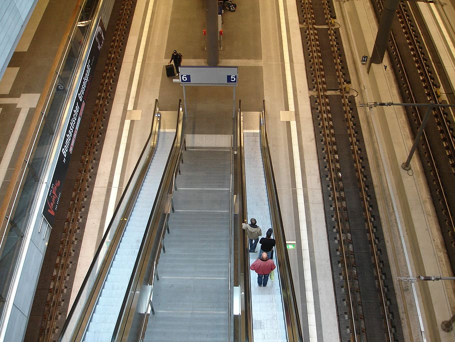 Metro, Escalator, Train, Track, Travel, underground, one man only HD wallpaper