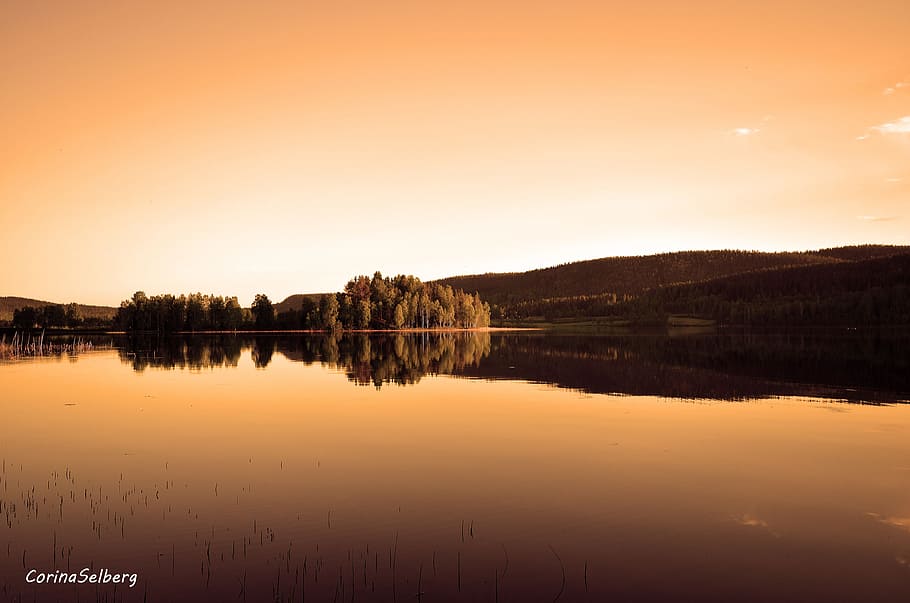 Lake, Evening, Landscapes, sunset, reflection, scenics, silhouette HD wallpaper