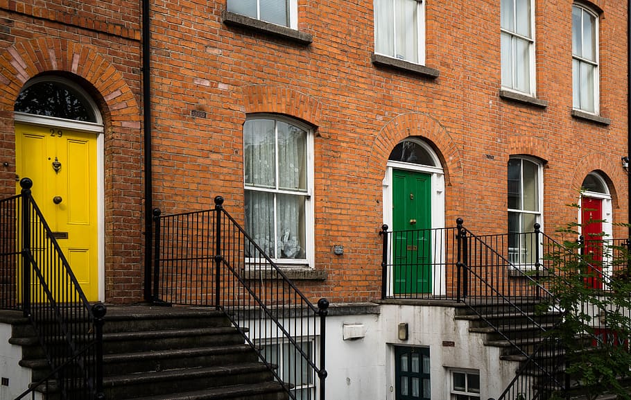 brown brick building, door, front door, input, input range HD wallpaper