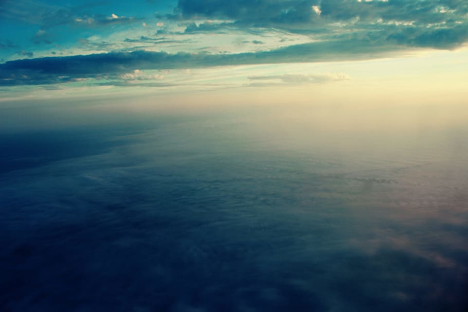 aerial, view, sky, clouds, sunset, travel, trip, transportation HD wallpaper