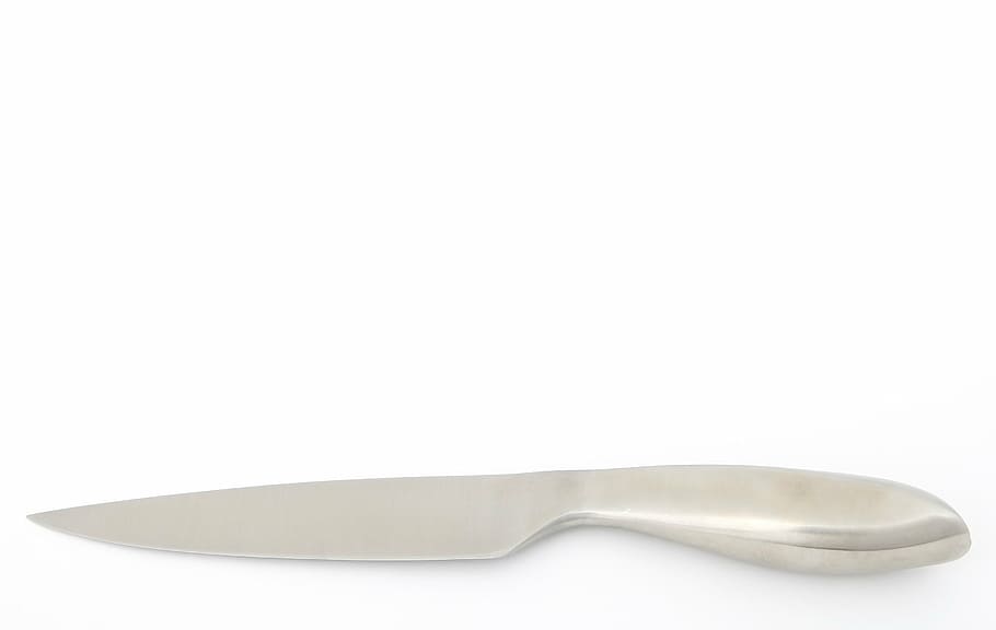 gray stainless steel knife on white surface, accessory, appliance HD wallpaper