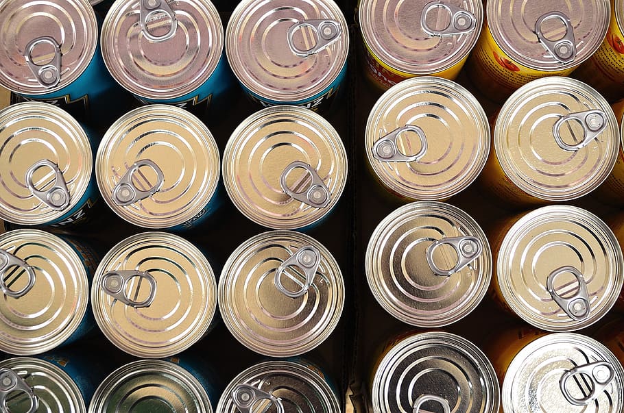 silver easy open can lot, cans, background, lids, packaging HD wallpaper