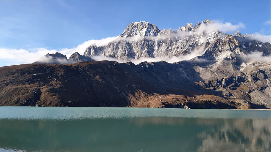 gokyo, mountain, lake, nepal, water, environment, sky, scenics - nature, HD wallpaper