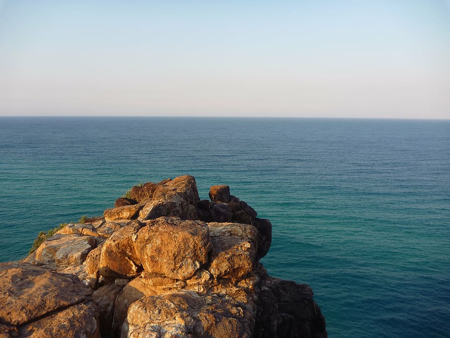 indian head, fraser island, australia, sea, ocean, cliff, stones, HD wallpaper