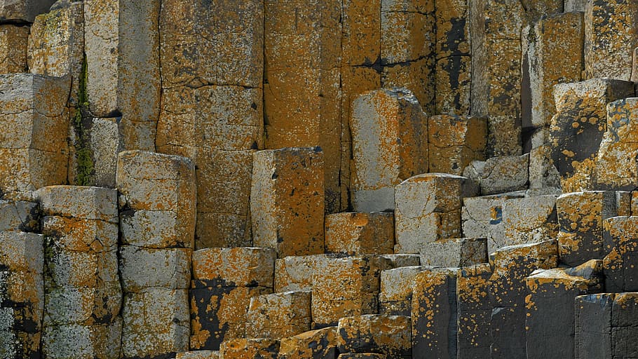brown wall bricks, ireland, giant causeway, stones, backgrounds, HD wallpaper