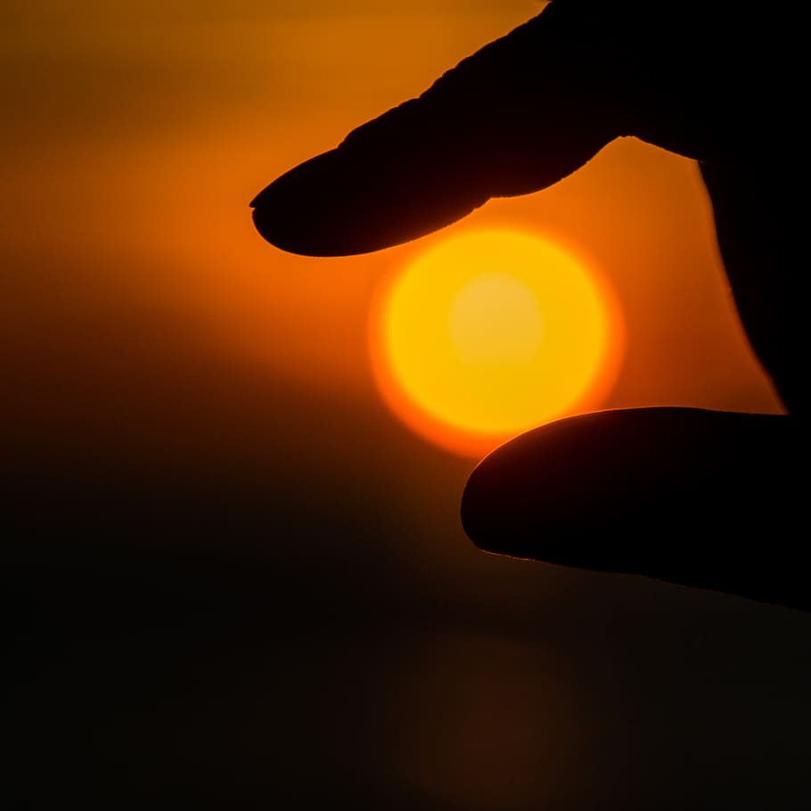 sunset, hand, orange, red black, human hand, human body part HD wallpaper