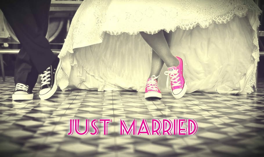 selective color photography of bride's pink low top sneakers, HD wallpaper