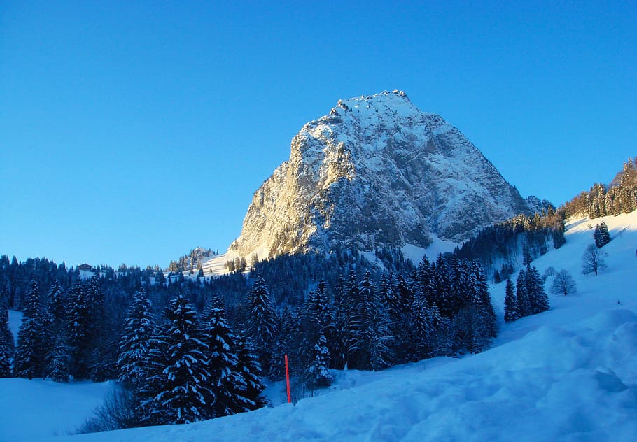 Mountain, Snow, Alpine, Winter, landscape, nature, sunrise HD wallpaper
